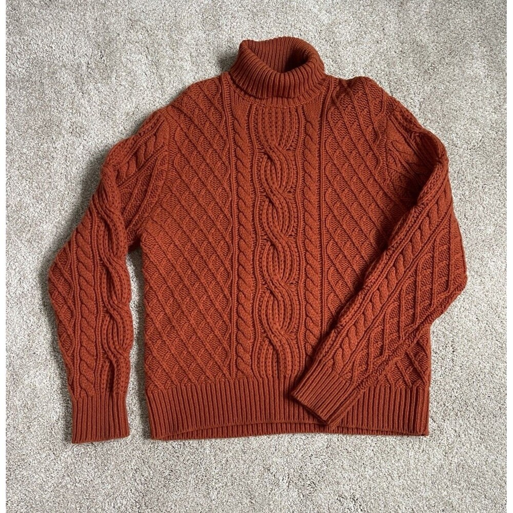 The Kooples Men's Burnt Orange Wool Blend Turtleneck Sweater XL TG Fisherman